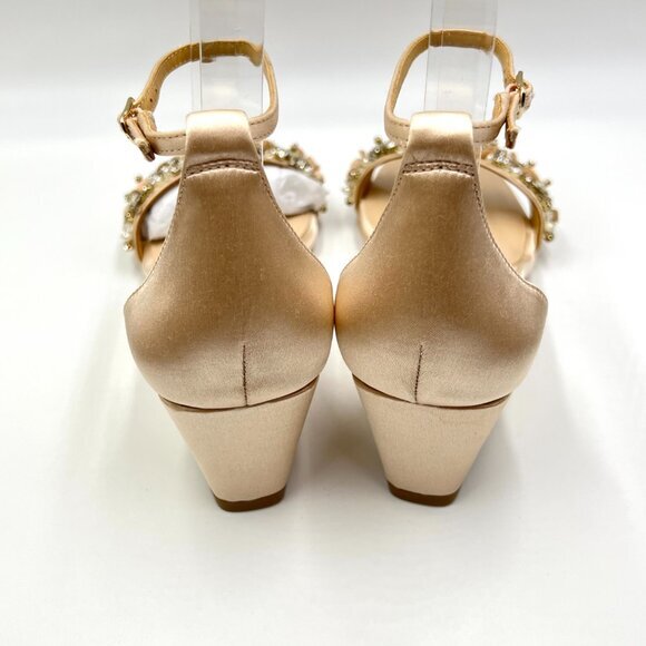 Badgley Mischka Size 7 Teasha Soft Nude Satin Jeweled Wedges Dress Sandals Shoes - Picture 7 of 15